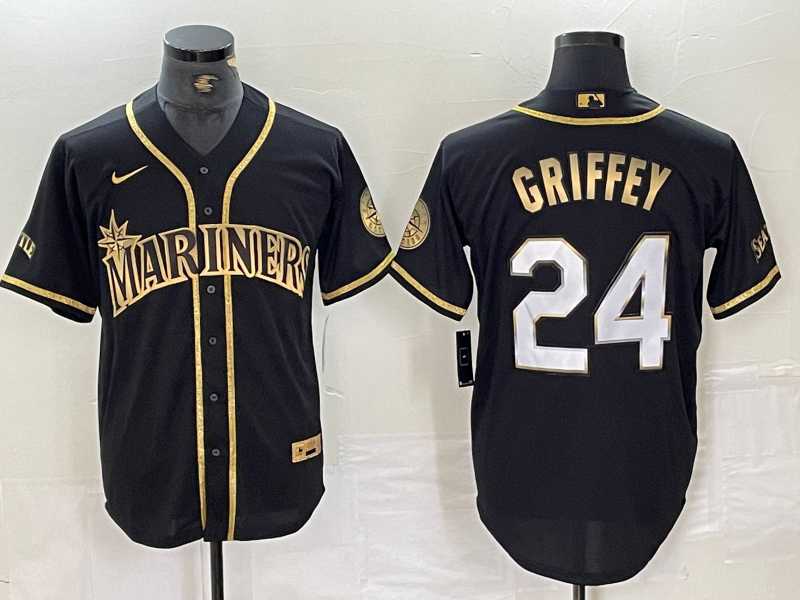 Mens Seattle Mariners #24 Ken Griffey Jr Black 2021 Golden Edition Stitched Cool Base Nike Jersey->seattle mariners->MLB Jersey